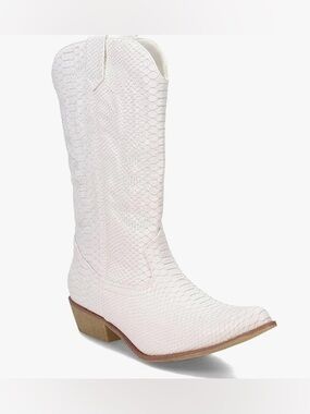 Women's White Snake-Embossed Western Boot Size 9.5